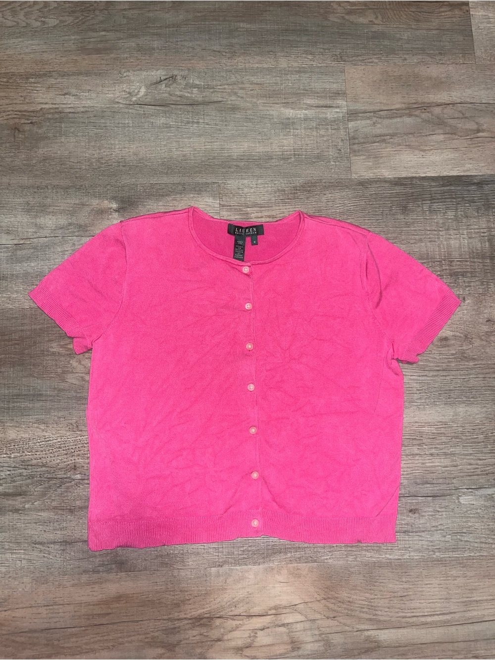 Ralph Lauren Pink Silk Short Sleeve Button Cardigan